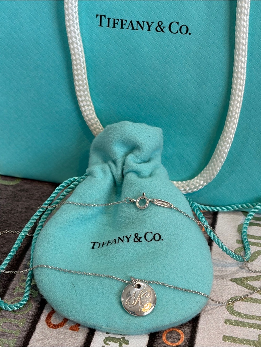 ✨ Tiffany & Co. Notes Letter "K" Round Disc Pendant Necklace 💕 - Picture 16 of 16